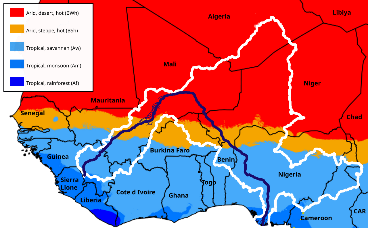 Das Niger-Einzugsgebiet mit den dazu gehörigen Klimazonen